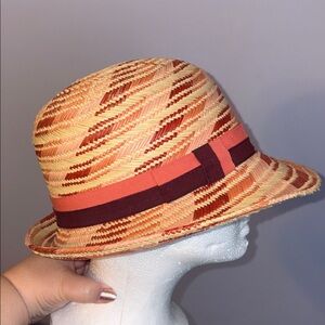 Amati by Alessandra Bacci Paper Straw Pink Maroon Tan Fedora Hat OS